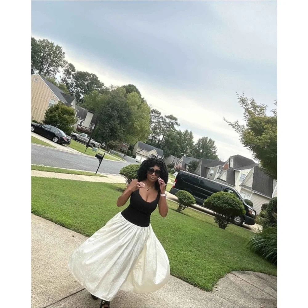 Chic Black and Cream Midi Dress - Picture 8 of 10